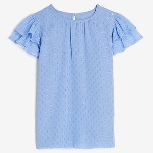 Express Blue Swiss Dot Flutter Short Sleeve Blouse